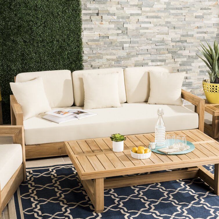 Teak patio deals sofa with cushions